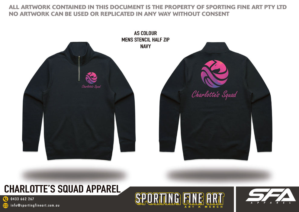 Charlotte's Squad Navy Men's Stencil Half Zip Crew