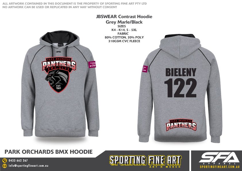 Park Orchards Panthers BMX Contrast Grey Cotton Hoodie