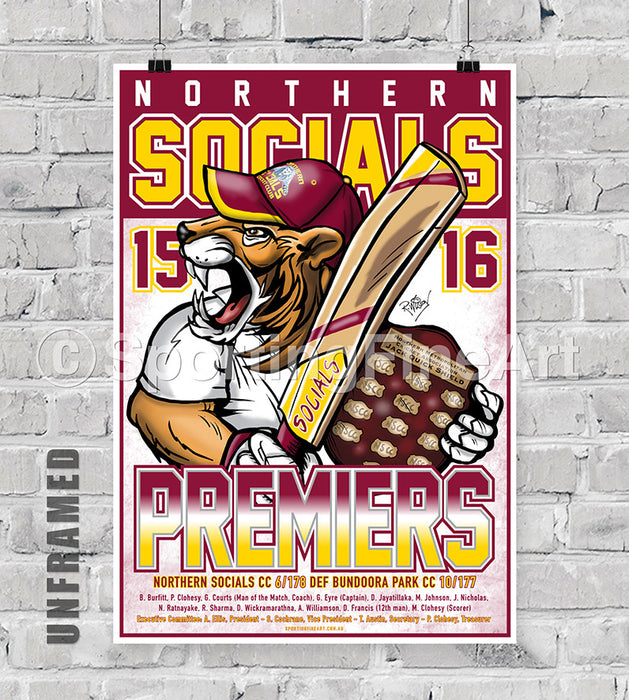 Northern Socials CC 2015/16 Premiership Poster